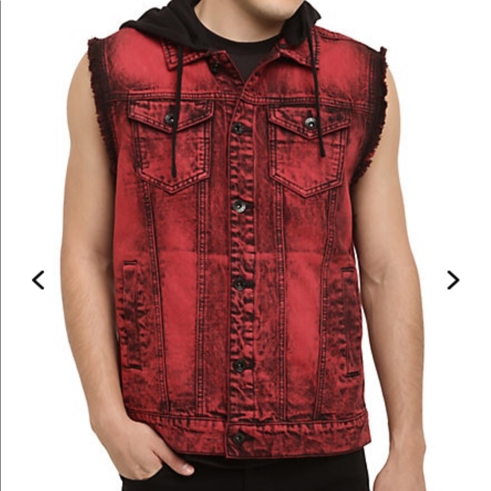 Hot topic rude red washed denim vest, no hood